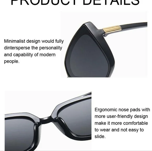 New Cat Eye black big frame grey lens unisex Sunglasses - Picture 7 of 7